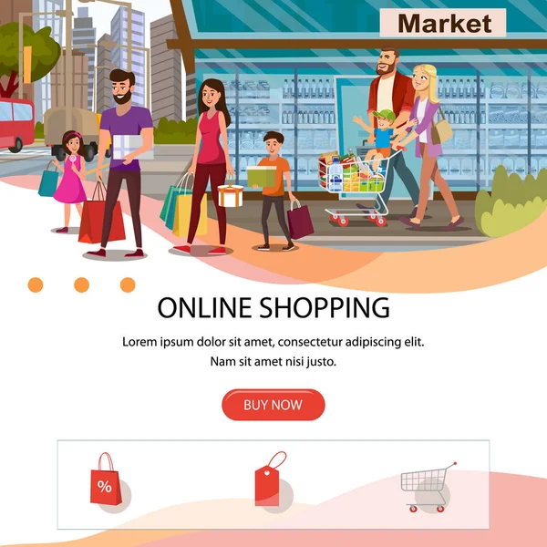 Shopping online Flat Vector Landing Page Template — Vettoriale Stock