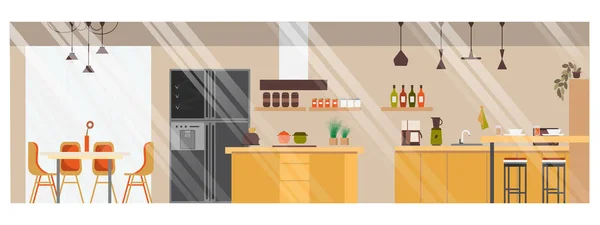 Moderní prostorná kuchyň vektor interiérového designu — Stockový vektor