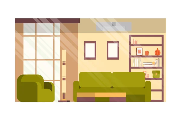 Moderní obývací pokoj plochých Vector interiérového designu — Stockový vektor