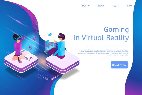 Jogos de Banner Isométrico em Realidade Virtual em 3d — Vetor de Stock