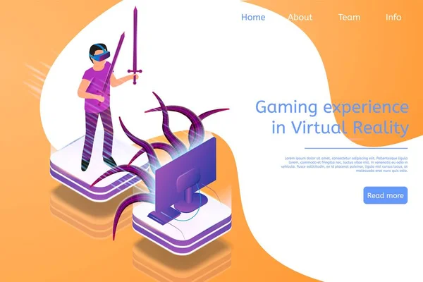 Expérience de jeu isométrique en réalité virtuelle — Image vectorielle