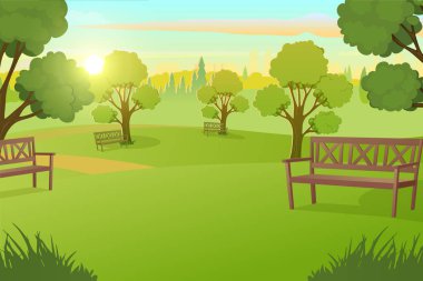 Şehir Parkı veya kare ile çayır vektör ağaçta