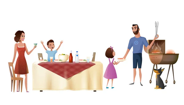 Aile tatil yemek karikatür vektör kavramı — Stok Vektör