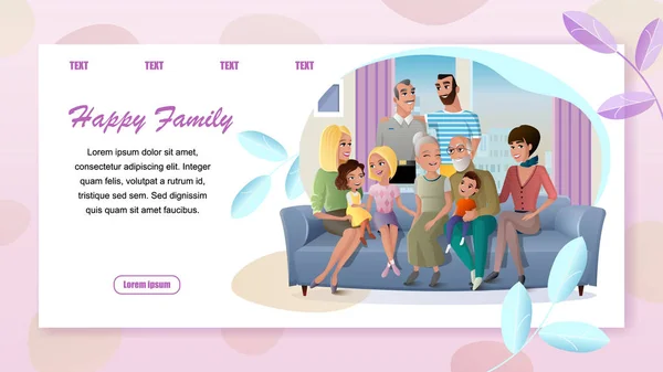 Grande réunion de famille heureuse à la maison bannière Web vectorielle — Image vectorielle