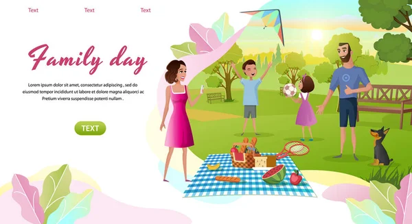 Día de la Familia Dibujos Animados Vector Landing Page Template — Archivo Imágenes Vectoriales