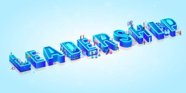 Vektör 3d Neon izometrik Word liderlik ışık Mavi degrade arka plan üzerinde. Cihazlar hayat için alışveriş, Online eğitim, iş ve küçük insanların büyük harfler arasında taşıma kullanabilirsiniz yeni teknoloji, veri sunucusu.