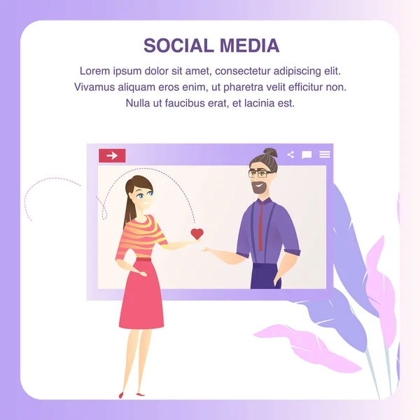 Uomo Donna Personaggio Online Incontri Tablet Banner Social Media Network — Vettoriale Stock