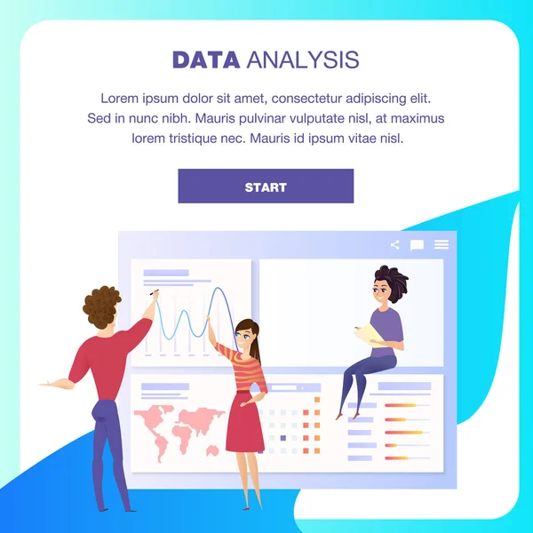 Globala Data Analys Grath Landning Sida Karaktär Business Kvinna Visa — Stock vektor