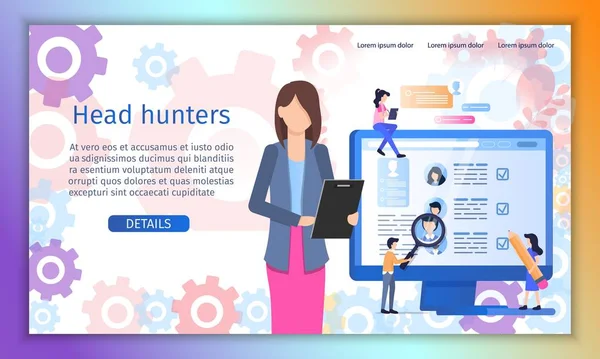 Headhunter Beschäftigung Personalvermittlungsagentur Flache Vektor Web Banner Oder Landing Page — Stockvektor