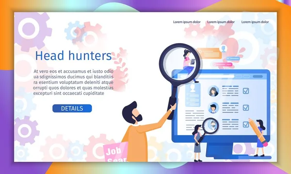 Head Hunter Agência Recrutamento Flat Vector Web Banner Landing Page —  Vetores de Stock