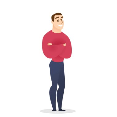 Young Man Cartoon Character Standing, Crossed Arms vector Young Man Cartoon Character Standing, Crossed Arms vector