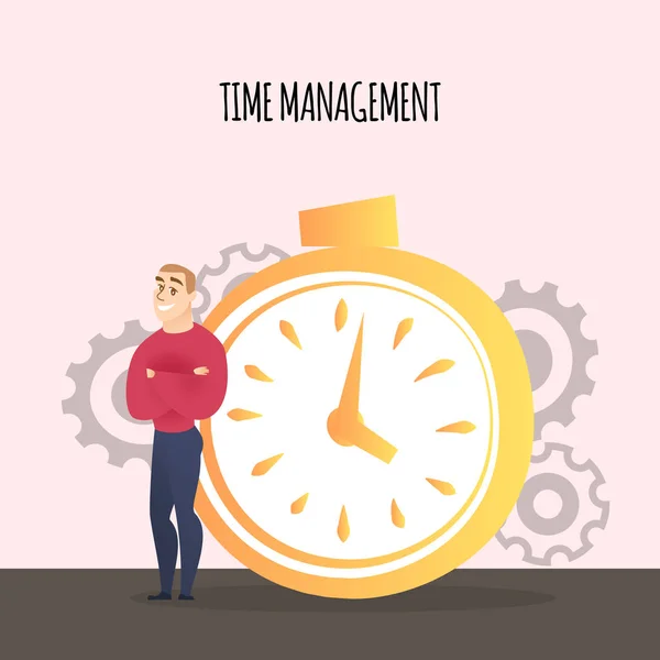 Businessman Stand Near Stopwatch, Time Management — Stock Vector