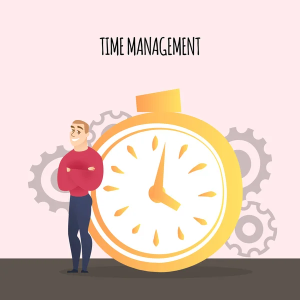 Zakenman Stand in de buurt van Stopwatch, timemanagement — Stockvector