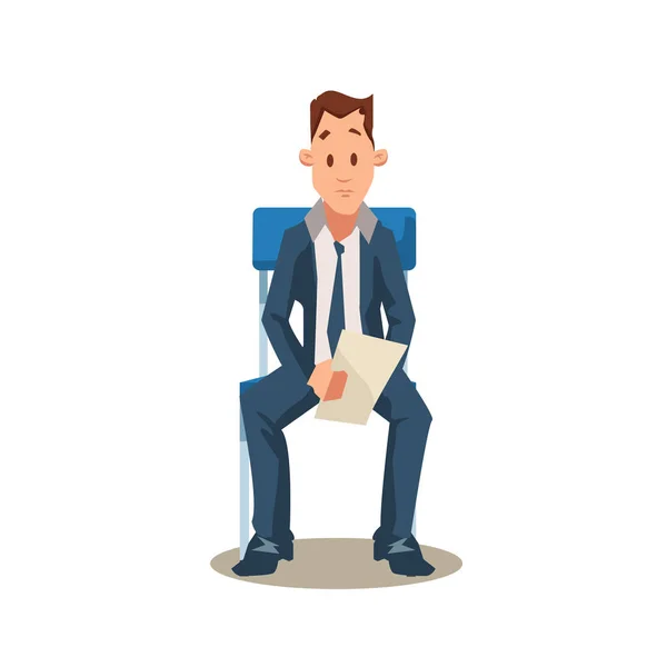 Candidato maschio sedersi sulla sedia prima di colloquio di lavoro — Vettoriale Stock
