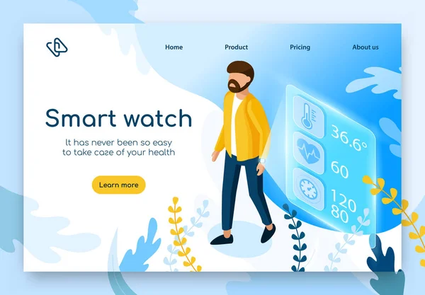 Smart Watch vård ansökan vektor hemsida — Stock vektor