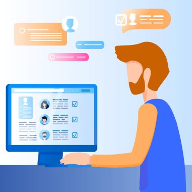 İşadamı bilgisayar ekranına bakmak dikkatli