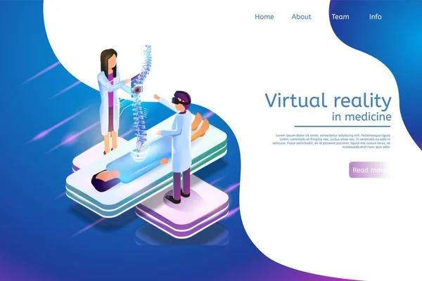 Banner Isométrico Realidade Virtual em Medicina 3d —  Vetores de Stock
