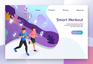 Fitness izometrik vektör web sitesi için akıllı Gadget