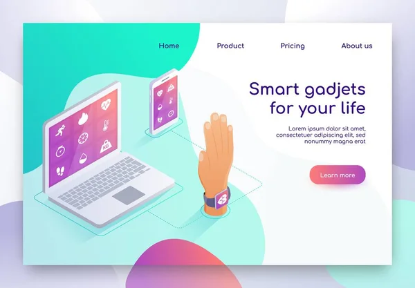 Bärbar Digital enhet isometrisk vektor hemsida — Stock vektor