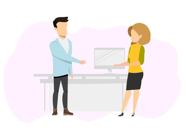 Pareja de negocios freelance teniendo conversación — Vector de stock