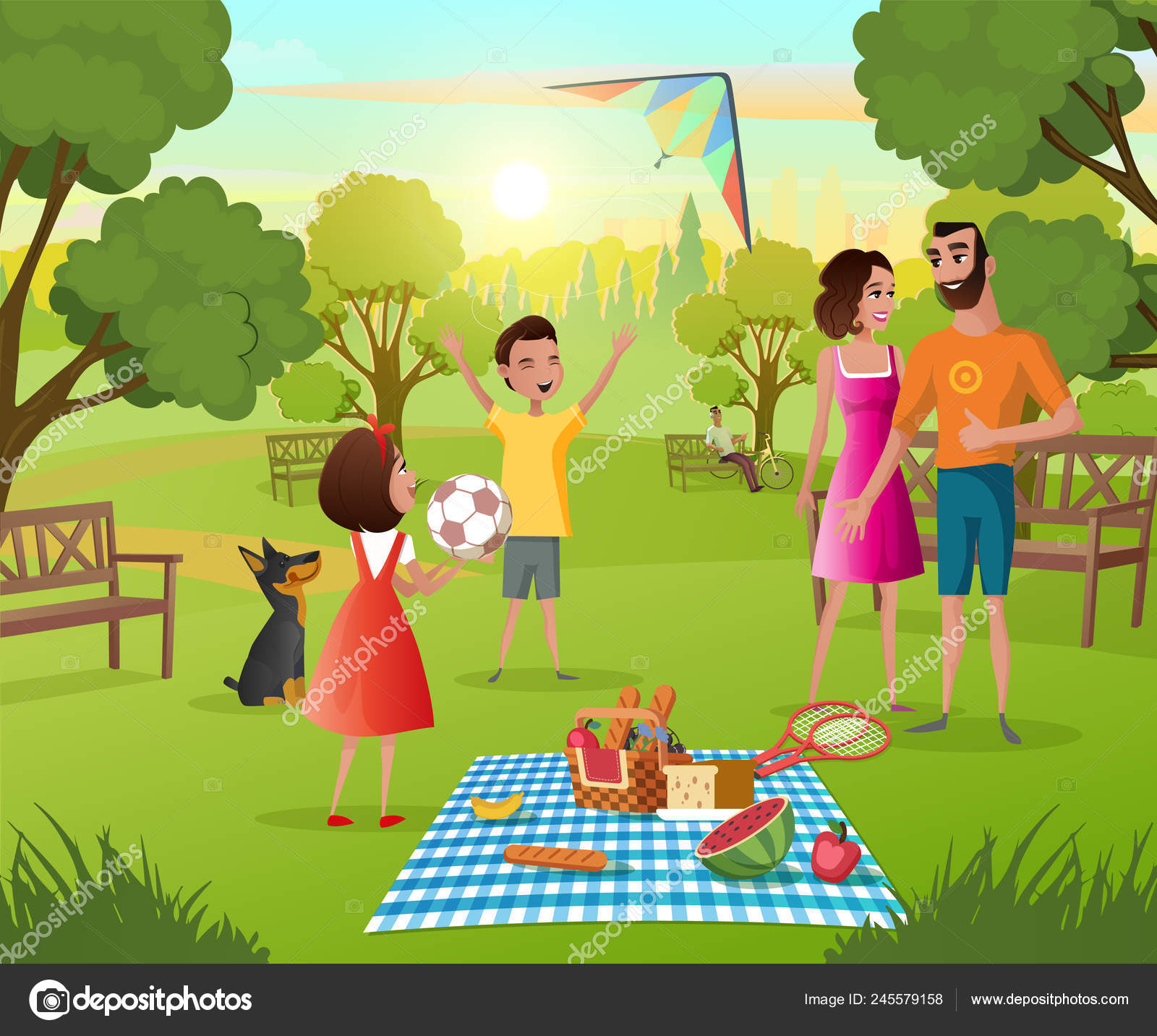 Happy Family Picnic in City Park Cartoon Vector Stock Vector by