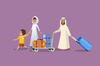 Müslüman aile tatil gezi karikatür vektör kavramı