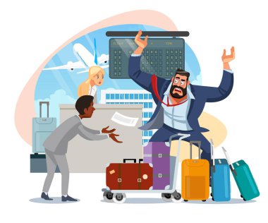 İşadamı geç üzerinde uçak karikatür vektör