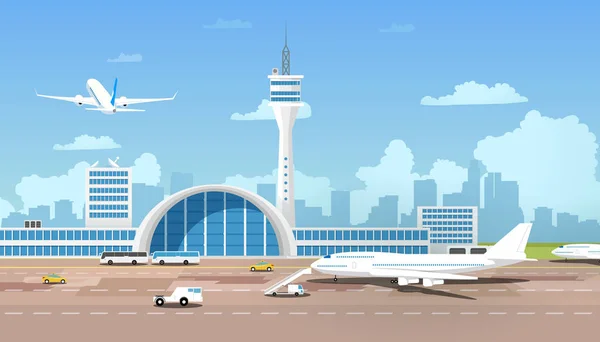 Modern repülőtér terminál és a Runaway rajzfilm vektor — Stock Vector