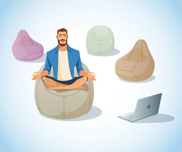 Freelancer Méditer dans le sac chaise Cartoon vecteur — Image vectorielle