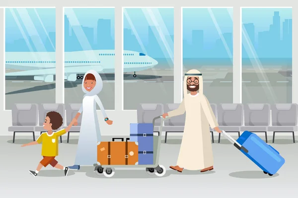 Arabie Saoudite Touristes à l'aéroport Cartoon Vector — Image vectorielle