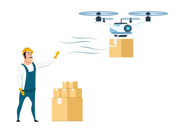 Entrega de drones voadores a partir de armazenamento ou armazém — Vetor de Stock