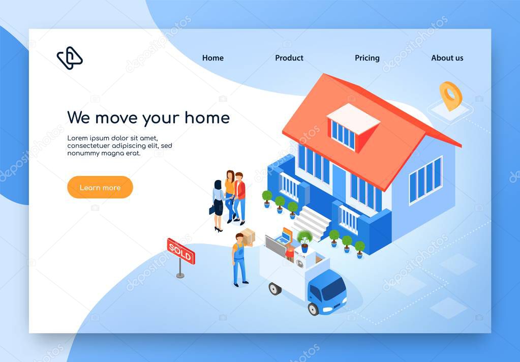 Home Moving Company Isometric Vector Website