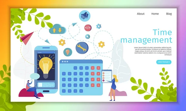 Gestión del tiempo Servicio en línea Vector plano Sitio web — Vector de stock
