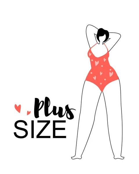 Happy Plus Size Woman Wearing Red Swimming Suit