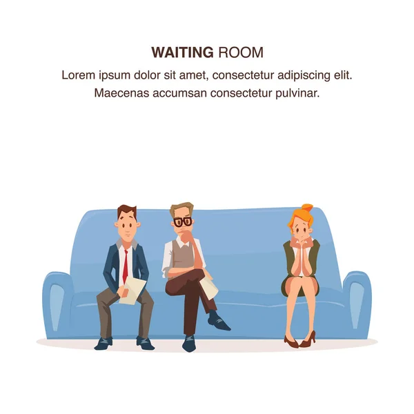 Anställd sitta i kö på soffan i väntrum — Stock vektor