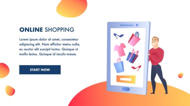 Online alışveriş Web sitesi düz vektör renk şablonu