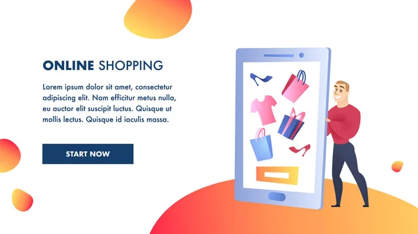 Compras on-line site Vector plana cor modelo — Vetor de Stock