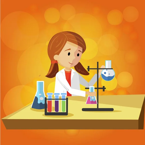 Adolescente chica haciendo trabajo de laboratorio en la escuela . — Vector de stock