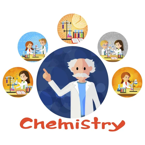 Flat Banner Lecție de chimie pe fundal alb . — Vector de stoc