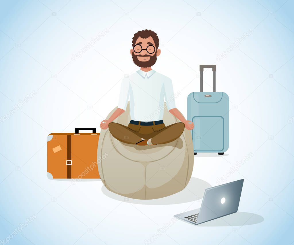 Relaxing and Working in Travel Cartoon Vector