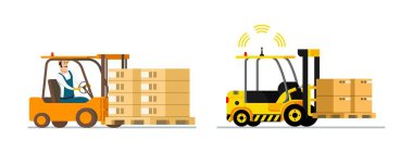 Smart Logistic. Automatic and Man-driven Forklift clipart