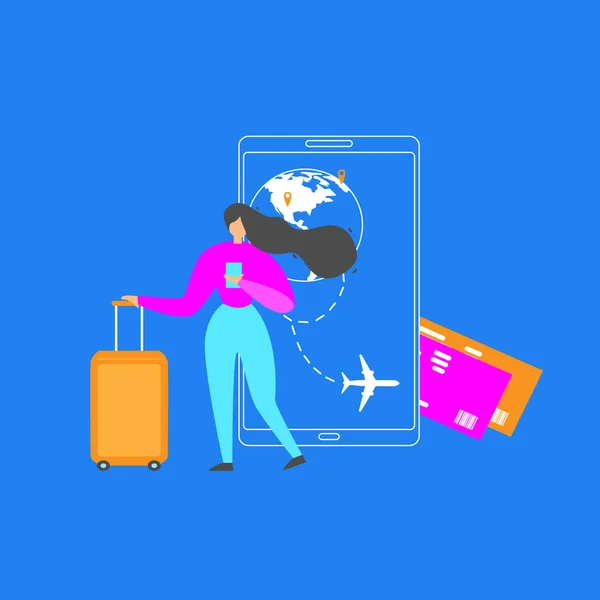 Buchung von Flugtickets mit mobiler App Flat Vector — Stockvektor