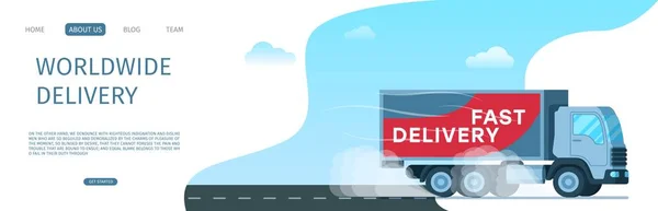 Caminhão de carga de armazenamento de entrega mundial na estrada — Vetor de Stock