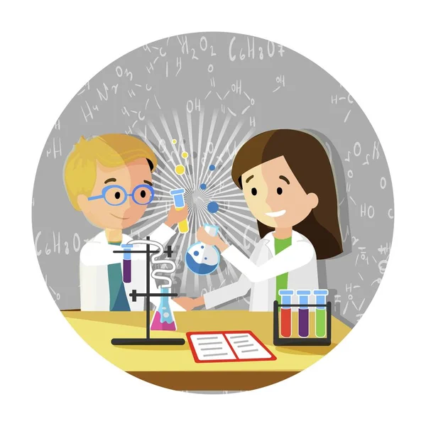 Mutlu sınıf deneyler laboratuvarda olun.. — Stok Vektör