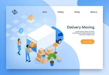 Teslimat, hizmet izometrik vektör Web sitesi taşıma