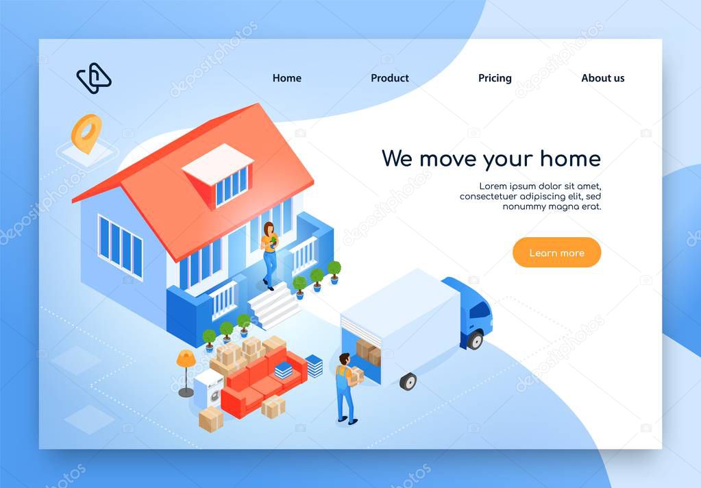 Home Moving Service Isometric Vector Website