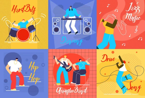 Músicos no trabalho Flat Vector Concepts Collection —  Vetores de Stock