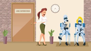 İki Robot bekle iş görüşmesine Office koridor