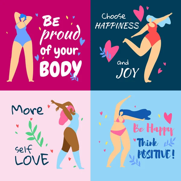 Set of Banners with Body Positive Dancing Girls