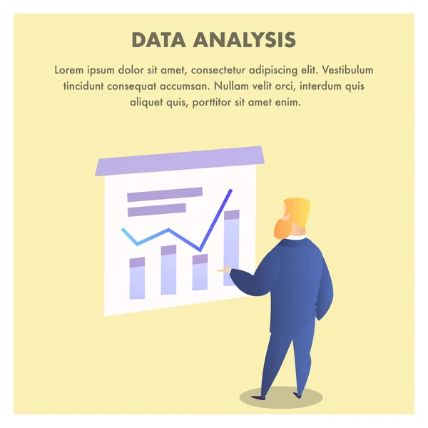 Hombre barbudo Mira Gráfico de Gráficos Analiticos en Crecimiento — Vector de stock